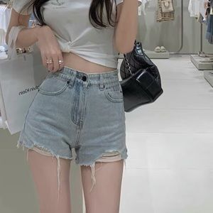 Korean Brand Women’s Light Blue Distressed Denim Jean Shorts Size S